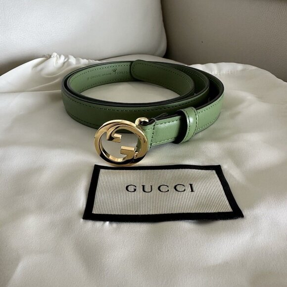 NEW Gucci GREEN Belt Leather GG Gold Sz 75 In 30 main image 6
